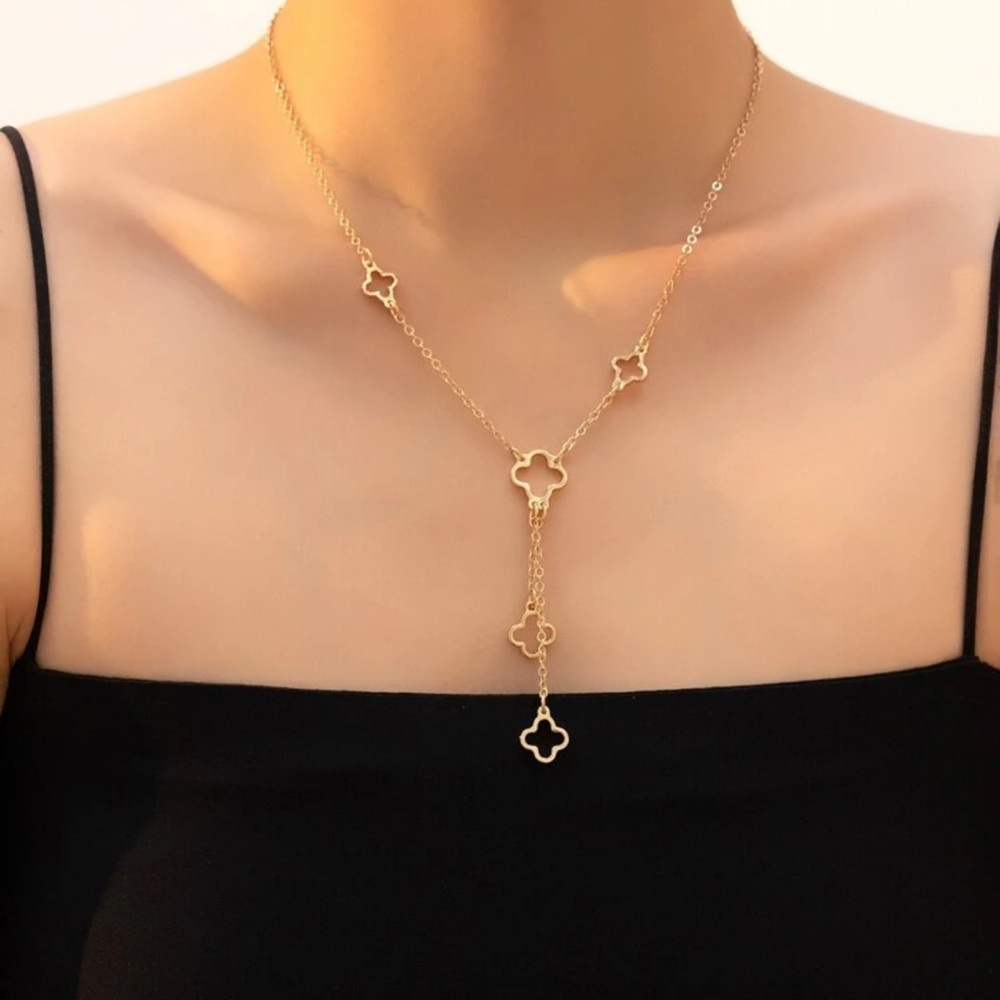 Gold Clover Lariat Charm Necklace